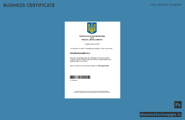 Beispiel für ein ukrainisches Gewerberegistrierungszertifikat (Word- und PDF-Datei)